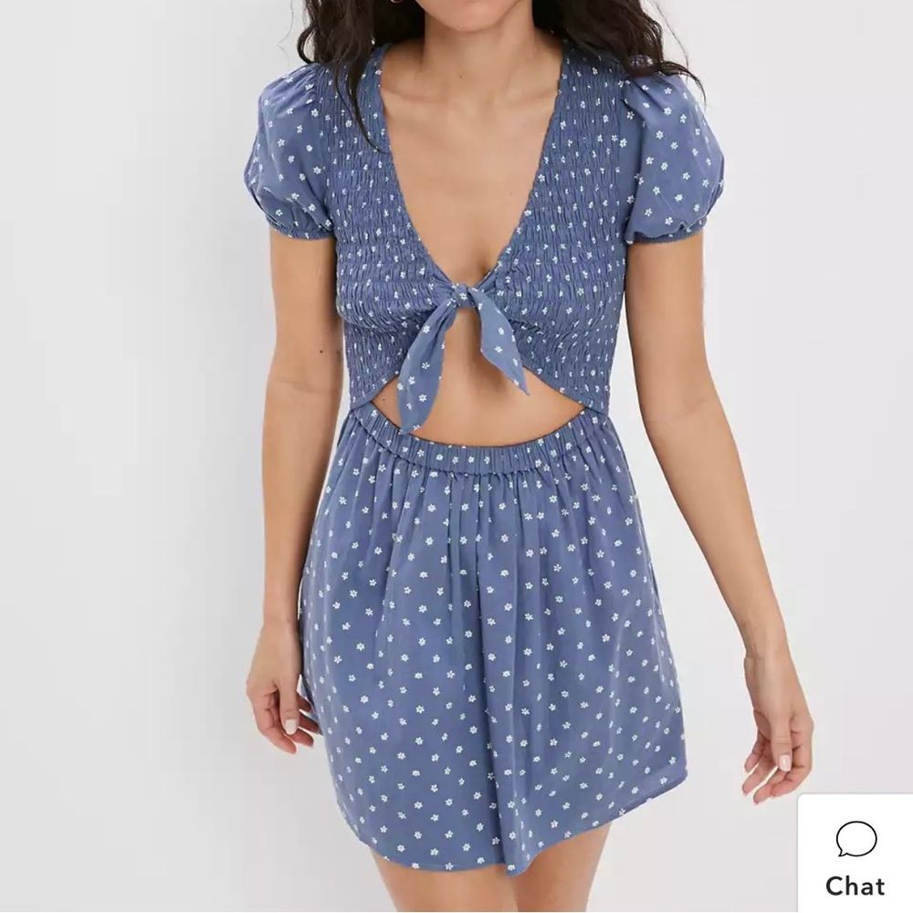 American Eagle Floral Tie Front Cut Out Mini Dress